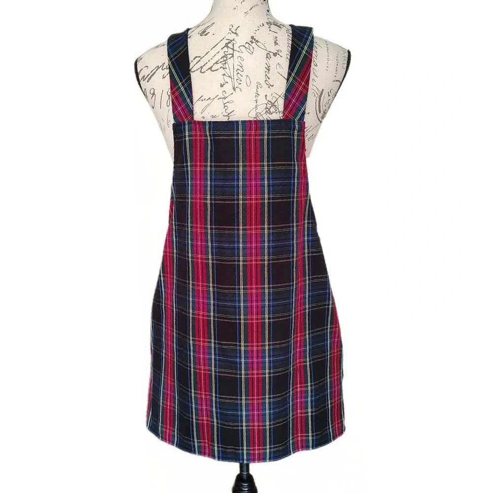 Forever 21 Plaid Pinafore Jumper Mini Dress Large Front Zip 90s Grunge‎ Y2K